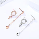 s925 silver heart-shaped earrings female Korean temperament love asymmetric long micro-set earrings