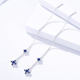S925 sterling silver temperament fashion tassel ear line women's blue zircon long earrings