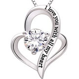Silver Heart Love Heart Cubic Zirconia Necklace