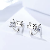 S925 Sterling Silver Temperament Fashion Earring Zircon Korean Cat Earring Jewelry