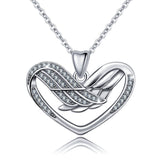 Heart Shaped CZ Pendant Sterling Silver Angel Wing Clavicle Necklace Pendant