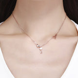 S925 Sterling Silver Heart Key Pendant Necklace Rose Gold Plated Zircon Necklace