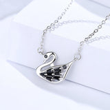 S925 sterling silver necklace autumn and winter popular swan necklace female black zircon pendant ugly duckling clavicle chain