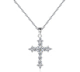 Elegant cross  round cubic zirconia pendant sterling silver necklace