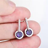 S925 Little Gemstone Cubic Zirconia Silver Earrings Purple Stone Earrings