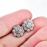 S925 Sterling Silver Stud Flower Zirconia Gemstone Earrings Jewelry