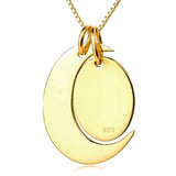 "I Love You To The Moon And Back" Carved Moon And Ellipse Shape Necklace 925 Sterling Silver