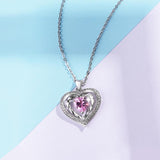 925 sterling Silver Two Heart shape zircon crystal necklace chain clavicle Link chain Women Heart Rhinestone Silver Pendant