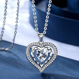 925 sterling Silver Two Heart shape zircon crystal necklace chain clavicle Link chain Women Heart Rhinestone Silver Pendant