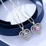 925 sterling Silver Two Heart shape zircon crystal necklace chain clavicle Link chain Women Heart Rhinestone Silver Pendant