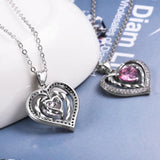 925 sterling Silver Two Heart shape zircon crystal necklace chain clavicle Link chain Women Heart Rhinestone Silver Pendant