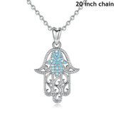 925 Sterling Silver Hamas Hand Of Fatima Pendant Necklace Blue CZ Charm Silver 925 Original Jewelry