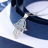 925 Sterling Silver Hamas Hand Of Fatima Pendant Necklace Blue CZ Charm Silver 925 Original Jewelry