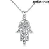 925 Sterling Silver Hamas Hand Of Fatima Pendant Necklace Clean CZ Charm Silver 925 Original Jewelry