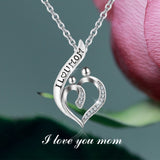 Authentic 925 Sterling Silver I Love Mom Gift For Mother Pendant Heart CZ Necklace for Women Trendy Jewelry