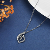 Authentic 925 Sterling Silver I Love Mom Gift For Mother Pendant Heart CZ Necklace for Women Trendy Jewelry