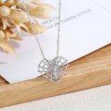 Sterling Silver Spider Dreamcatcher Pendant Spider Web Necklace with Clear CZ Crystal Silver Jewelry Friendship Gift