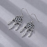 Unique Real 925 Sterling Silver Dream Catcher & Eye of God Earring Romantic Feather Drop Earring Fine Jewelry Gift