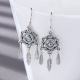 Unique Real 925 Sterling Silver Dream Catcher & Eye of God Earring Romantic Feather Drop Earring Fine Jewelry Gift