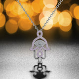 925 Sterling Silver Lucky Hamsa Hand Pendant Necklaces for Women Girls Gift Purple Zircon Fashion Sterling-silver Jewelry
