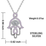 925 Sterling Silver Lucky Hamsa Hand Pendant Necklaces for Women Girls Gift Purple Zircon Fashion Sterling-silver Jewelry
