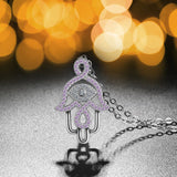 925 Sterling Silver Lucky Hamsa Hand Pendant Necklaces for Women Girls Gift Purple Zircon Fashion Sterling-silver Jewelry