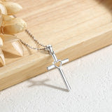 925 sterling silver Cross Pendant Heart cross Necklace simple Silver Jewelry with free box for girl friend gift