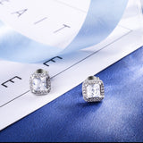 925 Sterling Silver Zircon Square Stud Earrings for Women Girls Trendy Fashion Silver Jewelry High Quality