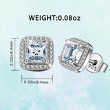 925 Sterling Silver Zircon Square Stud Earrings for Women Girls Trendy Fashion Silver Jewelry High Quality