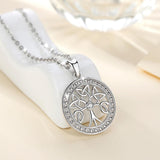 925 Sterling Silver Family Tree of Life Round Celtics Knot Pendant Necklace CZ Jewelry for Women Men Gift