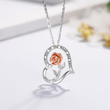 Sterling Silver Rose Flower Pendant Rose gold rose Flower Necklace with CZ I love you to the moon and back Jewelry