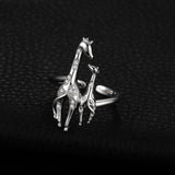 Cubic Zirconia Mother and Daughter Giraffe Adjustable Open Ring 925 Sterling Silver Rings for Women Gifts