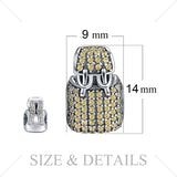 Yellow CZ Pave Cubic Zirconia Backpack Charm Bead Fit Bracelet 925 Sterling Silver For Women