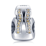 Yellow CZ Pave Cubic Zirconia Backpack Charm Bead Fit Bracelet 925 Sterling Silver For Women