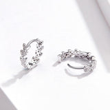 925 Sterling Silver  Dazzling CZ Plant  Shiny Leaf Hoop Earrings