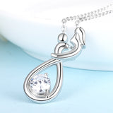 925 Sterling Silver Lovely Mom And Son Chain Necklace With White Zircon For Women Jewelry Gift Free Ship