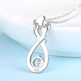 925 Sterling Silver Lovely Mom And Son Chain Necklace With White Zircon For Women Jewelry Gift Free Ship