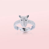 New 925 sterling silver Luxury Dog head Dazzling open size ring with Clear cubic zirconia for women free shipping