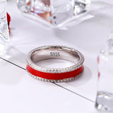 authentic 100% 925 sterling silver Red enamel with Clear CZ Ring for women Fashion Jewelry Valentine gift