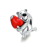 925 Sterling Silver Cute Bear with Heart Beads Charm For DIY Bracelet  Fashion Jewelry For Gift