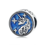 925 Sterling Silver Beautiful Blue Night Licorne Beads Charm Precious Jewelry For Women