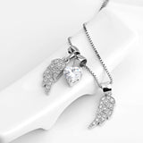 Cubic Zirconia The Wings Of A Angel And Heart Shape Necklace Shining 925 Sterling Silver