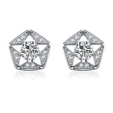 Hollow geometric pentagon five-pointed star zircon earrings women's 925 sterling silver jewelry