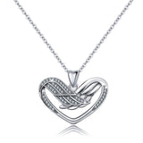 Heart Shaped CZ Pendant Sterling Silver Angel Wing Clavicle Necklace Pendant