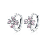 925 Sterling Silver Shining Pink FlowerEarrings for Women Silver 925 Jewelry