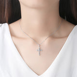 Elegant cross  round cubic zirconia pendant sterling silver necklace