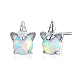 White Opal Licorne Animal Stud Earrings