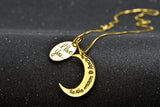 "I Love You To The Moon And Back" Carved Moon And Ellipse Shape Necklace 925 Sterling Silver