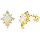 Opal Earrings 925 Sterling Silver Stud Earrings for Women Small Oval Fashion Jewelry