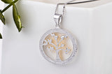 Tree Of Life Necklace Round Circle Golden Tree 925 Sterling Silver Pendant